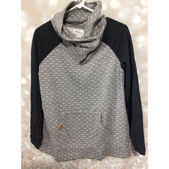 Maurice’s Size Small Zip Cowl Neck Sweatshirt Top Gray White Swiss Dot - Picture 6 of 12